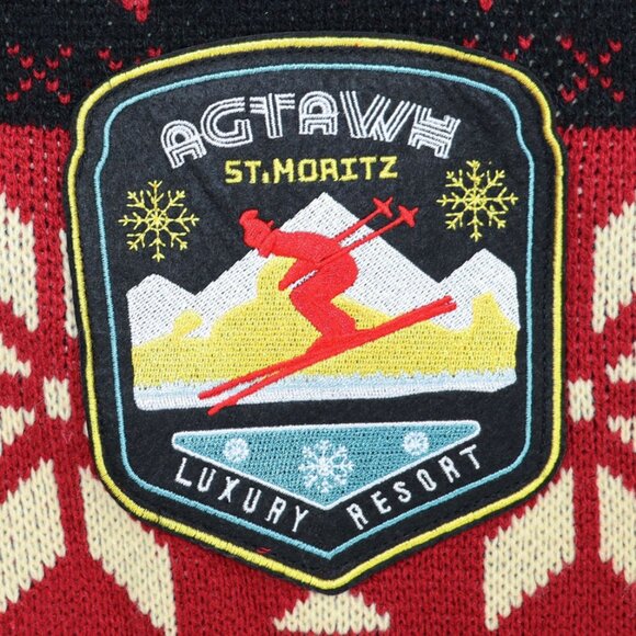 Agtawh St Moritz Skiing Nordic Style Crew Neck Pullover Men's Sweater NWT Red - Picture 2 of 3